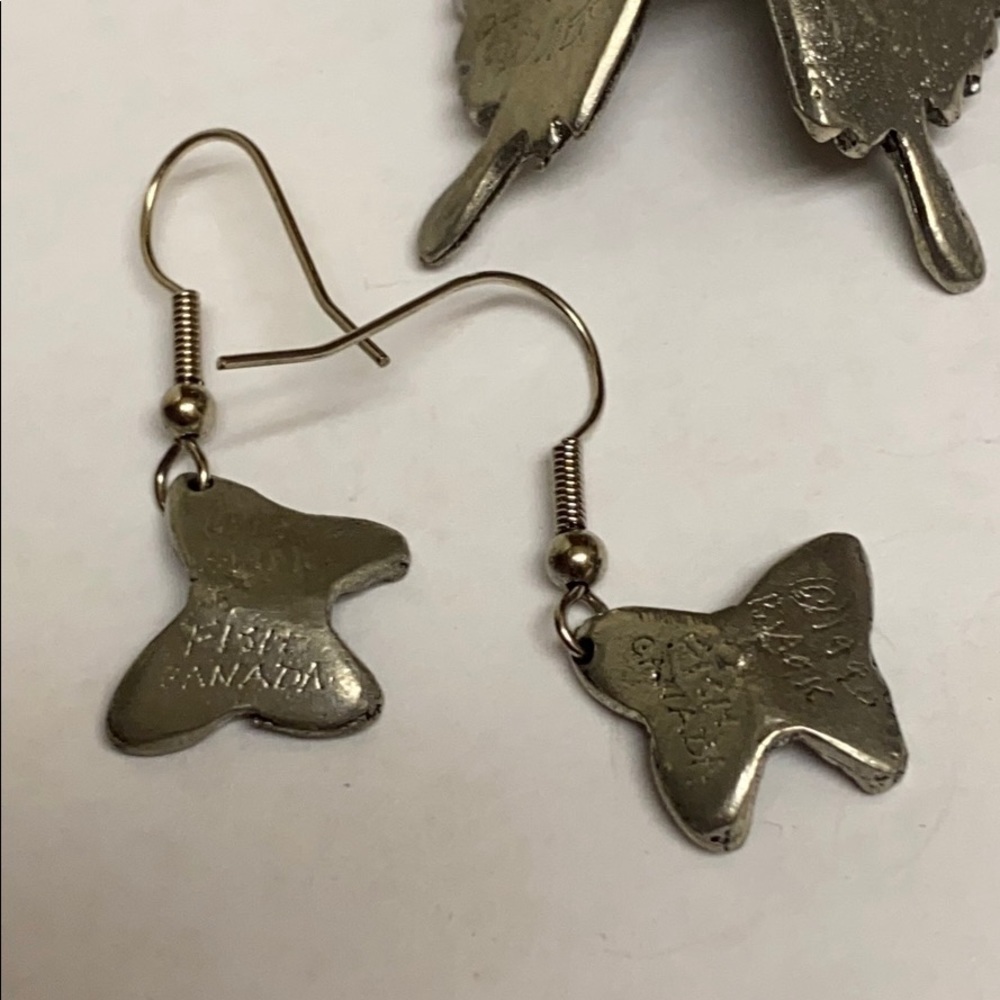 PEWTER butterfly earrings and brooch set dangle butterflies - Picture 11 of 11